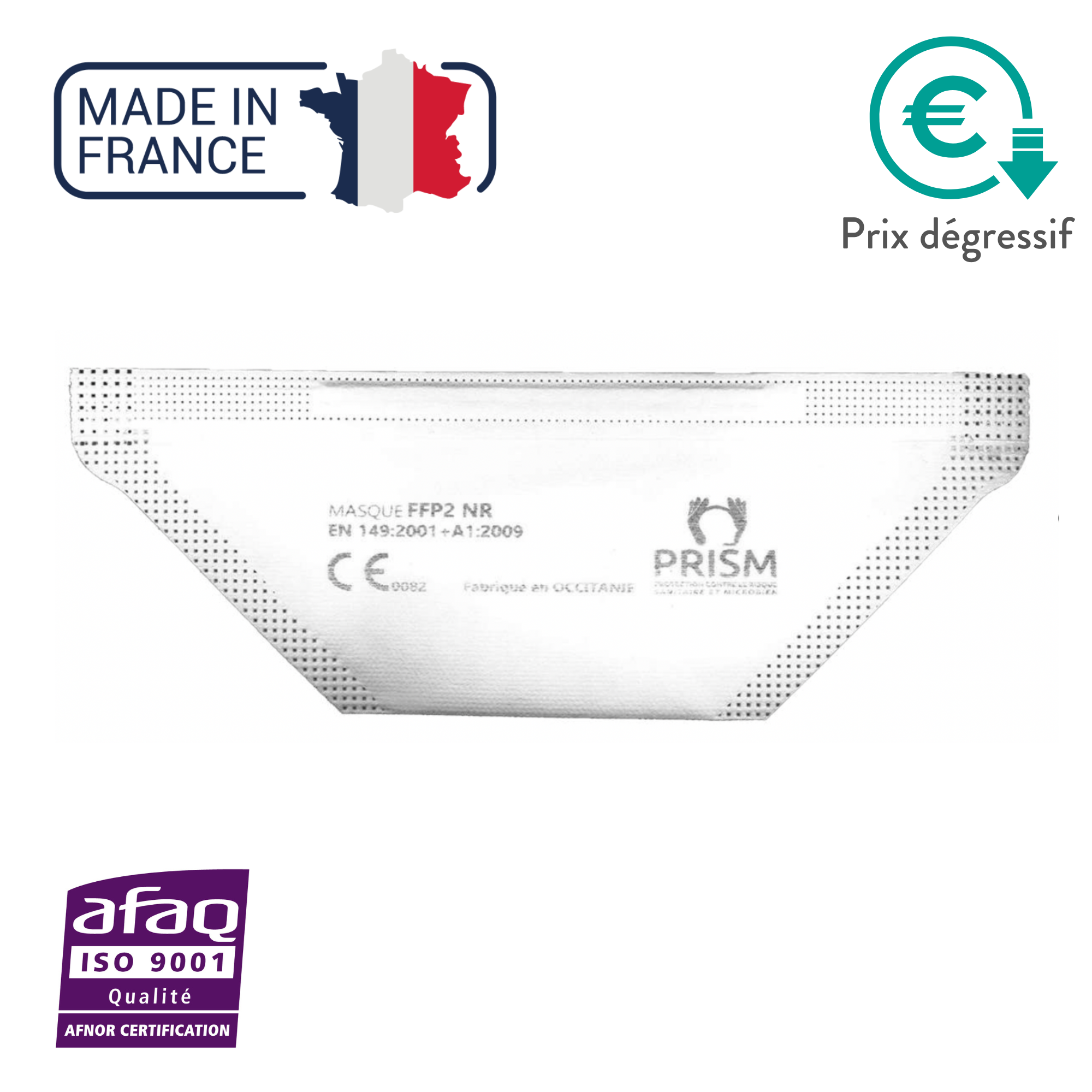 Boite de 30 masques FFP2 blancs - Fabriqués en France - Prism